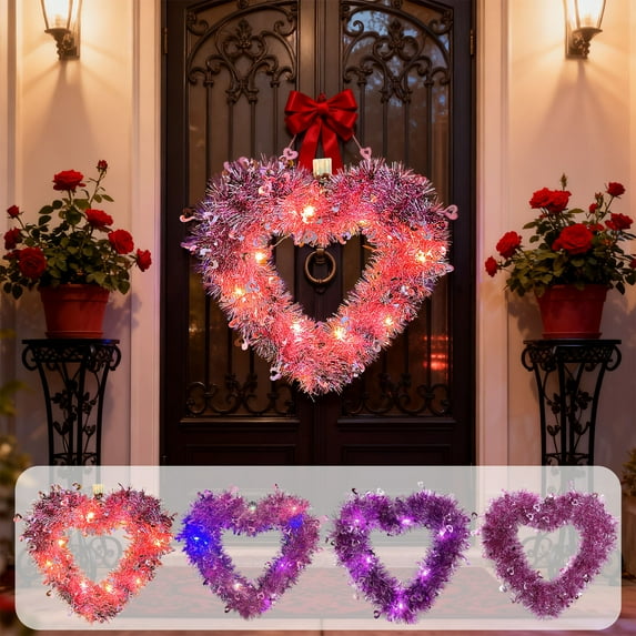 kkbbma under $5 4Pcs Pink Heart Garland, Valentine's Day Heart Garland, Hanging Floral Wreath Decoration, Wedding Engagement Party Supplies, Artificial Flower Heart Swag, Holiday Home Wall Decor