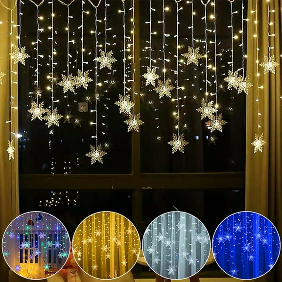 kkbbma under $5 4Pcs Snowflake Christmas Lights, 4M 96 LED Snowflake Light String, Christmas Holiday Decoration Lights, Party Wedding String Lights, Outdoor Indoor Fairy Lights