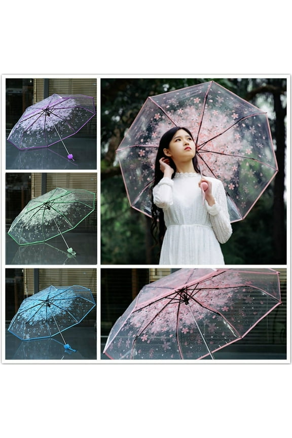 under $5 4Pcs Transparent Clear Umbrella, Clear Umbrella, Transparent Rain Umbrella, 3 Fold Compact Umbrella, Windproof Sun Rain Protection Umbrella