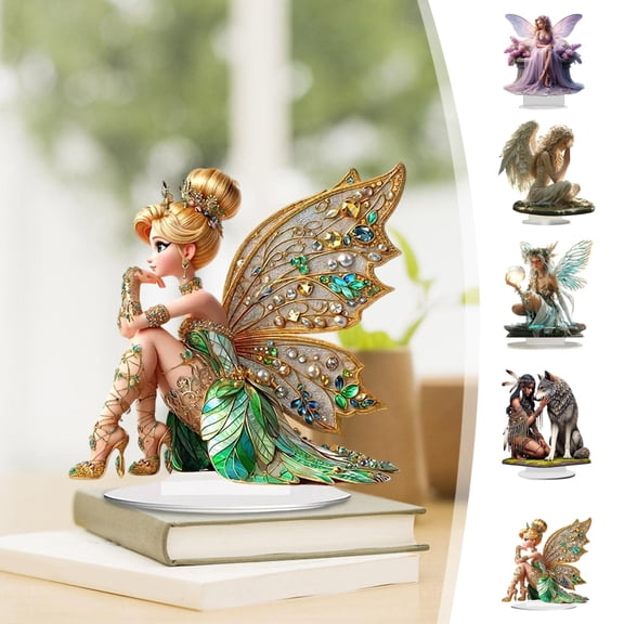 kkbbma under $5 5Pcs Acrylic Standing Ornament, Acrylic Tabletop Standing Display, High Definition Printed Acrylic Decor, Fairy Angel Themed Ornament, Home Office Decorative Piece