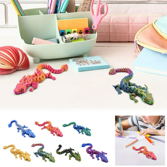 kkbbma under $5 5Pcs Flexible Dragon Model, Dragon Jointed Action Figure, Flexible Poseable Collectible Model, 3D Printed Desktop Ornament, Exquisite Detail Realistic Design