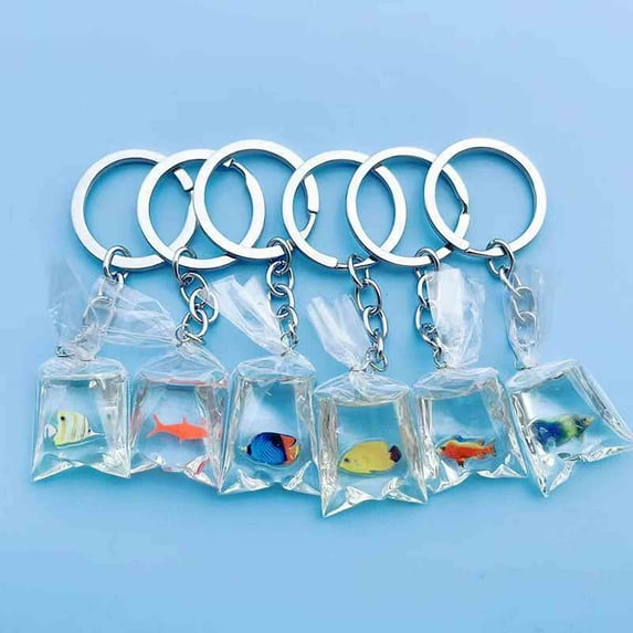 kkbbma under $5 6Pcs Clear Resin Fish Keychain, Clear Resin Floating Fish Keychain Pendant, Water Bag Goldfish Carabiner Key Ring Charm, Cute Animal Bag Zipper Pull Accessory