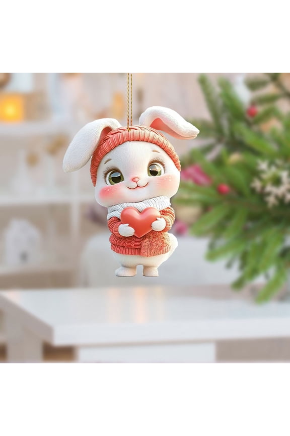 under $5 Acrylic Bunny Pendant, Acrylic Bunny Pendant, Easter Valentine's Day Keychain Car Accessory, Cute Rabbit Backpack Ornament Decoration, Colorful Heart Shape Key Ring