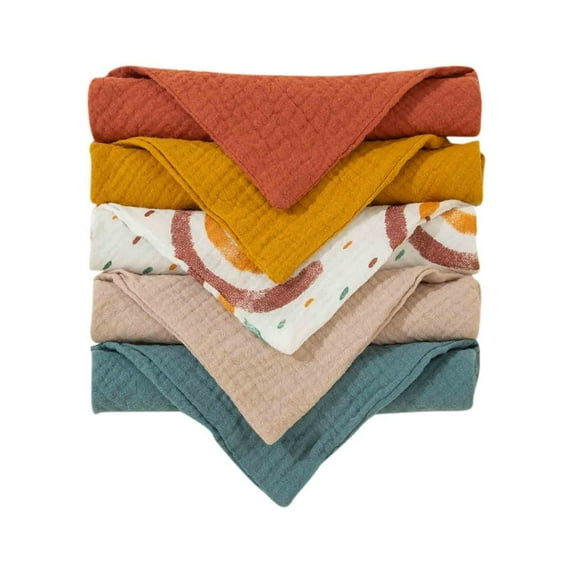 kkbbma under $5 BabyBibs, 5-Piece SetBabyCotton Gauze Drool Bibs Burp Cloths Feeding Bib Newborn Essential Soft Absorbent Towel MotherBabyNecessity Gift Set