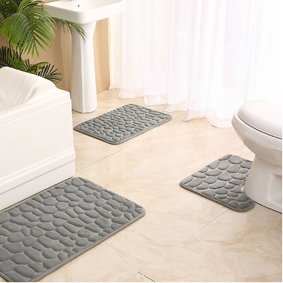 kkbbma under $5 Bathroom Rug Set Of 3, Bathroom Rug Set, 3 Piece Memory Foam Bath Mat Set, Soft Absorbent Toilet Mat, Non-Slip Shower Bath Rug, U-Shaped Bathroom Floor Mat