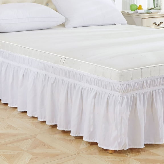kkbbma under $5 Bed Skirt, Bed Skirt with Elastic Ruffle, Wrap Around Bedding Skirt for Queen King Bed, 15 Inch Drop Pleated Bed Skirt, Invisible Box Spring Cover Dust Ruffle