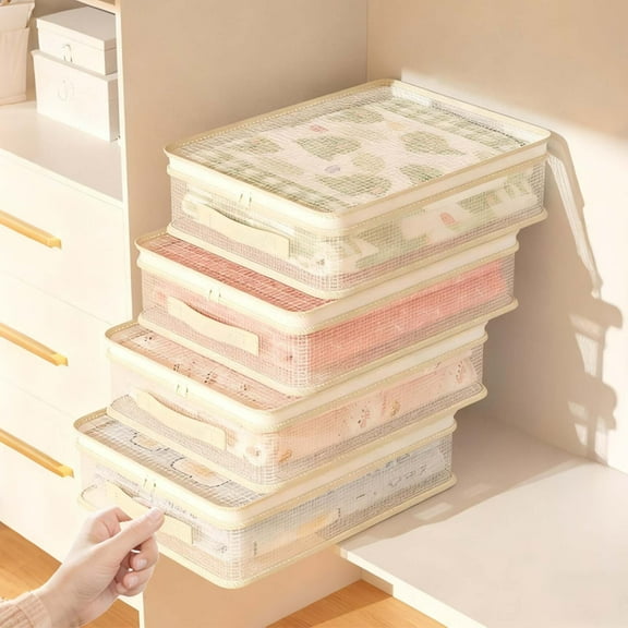 kkbbma under $5 Under Bed Storage Bag, 4pc Bedroom Storage Bags,Transparent Under Bed Storage Box,Large Capacity Wardrobe Organizer Bags,Bed Sheet Blanket Storage Bag