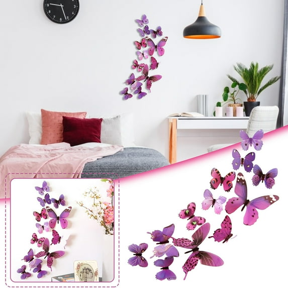 kkbbma under $5 Butterfly Wall Stickers, 12pcs Butterfly Wall Stickers, 3D PVC Decal Home Decor, Colorful Realistic Wall Decals, Removable Wall Art Stickers, Living Room Bedroom Decorations