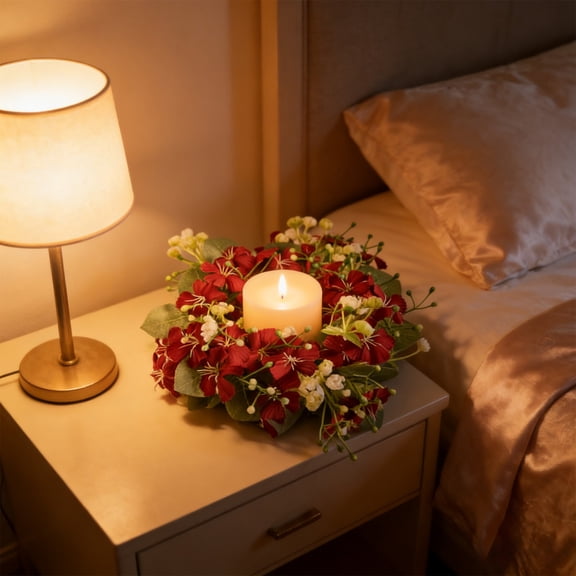 kkbbma under $5 Candle Ring, Artificial Flower Candle Ring, Wedding Table Centerpiece, Spring Floral Wreath Decor, Party Candle Holder Ring, Home Dining Table Decor, Seasonal Candle Ring