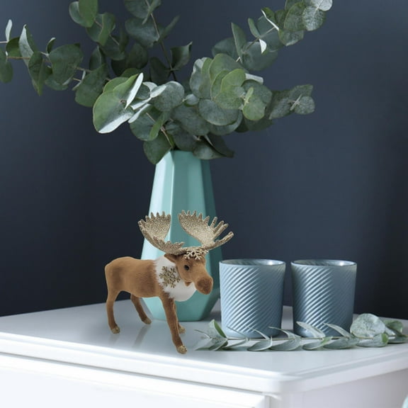 kkbbma under $5 Christmas Deer Decor, Christmas Moose Deer Decoration Statue, Artificial Wool Plastic Holiday Decor, Tabletop Mantel Christmas Ornament, Festive Home Party Decor