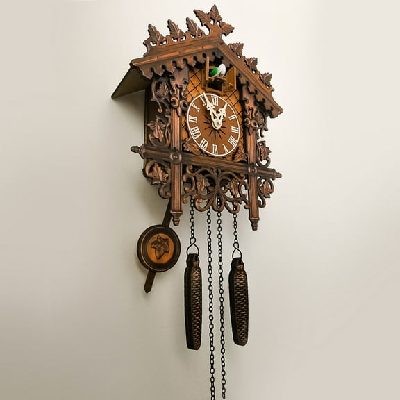 kkbbma under $5 Cuckoo Clock, Cuckoo Clock Handcrafted Wooden Wall Clock, Pendulum Quartz Clock Home Decor, Traditional Chalet Style Wall Clock, Night Shut Off Sensor Clock