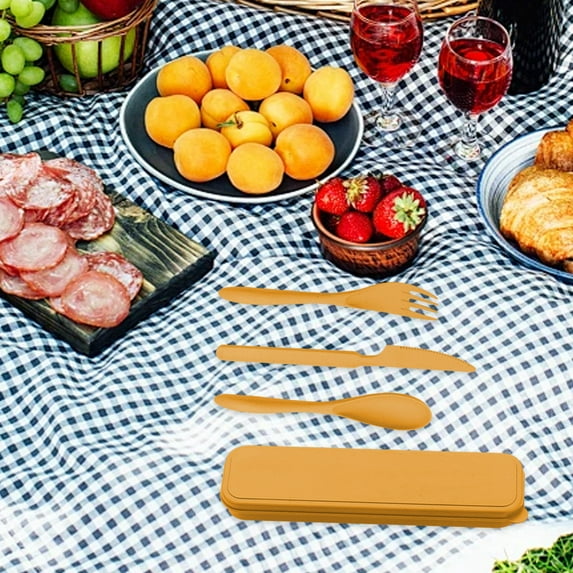 kkbbma under $5 Cutlery Set, Wheat StRaws Cutlery Set, Reusable Travel Utensil Set, Eco Friendly Plastic Knife Fork Spoon, Portable Outdoor Dining Set, BPA Free Disposable Alternative Utensils