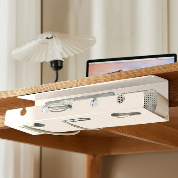 kkbbma under $5 Under Desk Cable Tray, Cable Management Tray, Under Desk Cable Organizer Rack, No Drill Adhesive Cable Tray, Computer Desk Wire Management, Socket Power Strip Holder