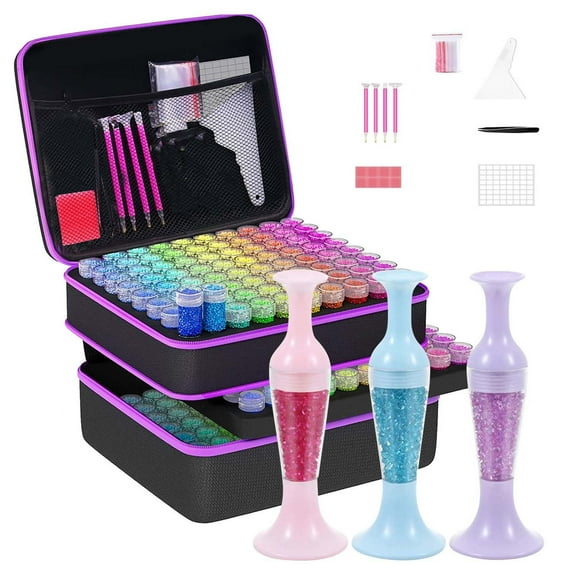 kkbbma under $5 Diamonds Paintings Tools, Diamonds Paintings Storage Box with 60 Bottles, DIY Diamond Art Storage Organizer with Tools, Diamonds Paintings Tools Kit with Containers