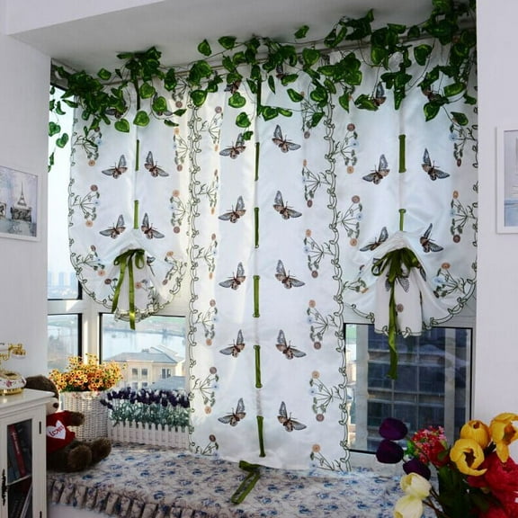 kkbbma under $5 Embroidered Curtain, Embroidered Butterfly Window Curtain, Finished Product Sheer Curtain Panel, Door Balcony Privacy Curtain, Decorative Voile Window Screen