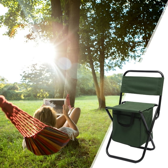 kkbbma under $5 Folding Camping Chair, Folding Outdoor Fishing Chair, Portable Camping Stool with Storage Bag, Backpack Chair for Beach Picnic, Compact Foldable Chair with Cup Holder