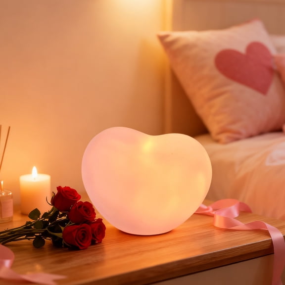 kkbbma under $5 Heart Night Light, Heart-Shaped Night Light, Bedside Lamp Gift for Bedroom Decor, Adjustable Brightness Touch Control Nightlight, Romantic Pink Plastic Table Lamp
