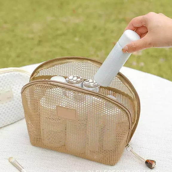 kkbbma under $5 Mesh Organizer Bag, Cosmetic Bag Portable Mesh Travel Wash Bag, Large Transparent Toiletry Storage Organizer, Makeup Brush Pouch Pool Shower Caddy