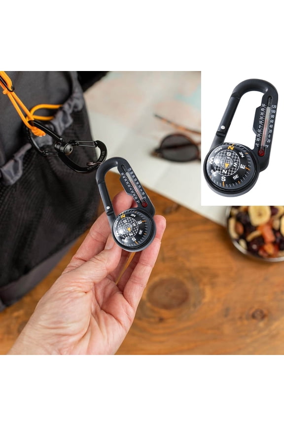 under $5 Outdoor Compass, Multifunctional Outdoor Ball Compass, Carabiner Keychain Compass, Hiking Camping Navigation Tool, Temperature Display Survival Compass, Backpack Gear Accessory