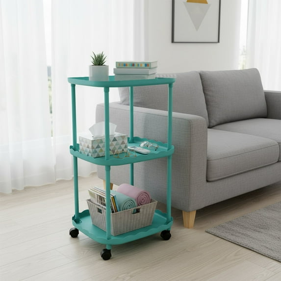 kkbbma under $5 Rolling Side Table, Rolling Cart, 3 Tier Utility Cart With Wheels, Mobile Storage Cart For Kitchen Bathroom, Multi Purpose Rolling Organizer Cart