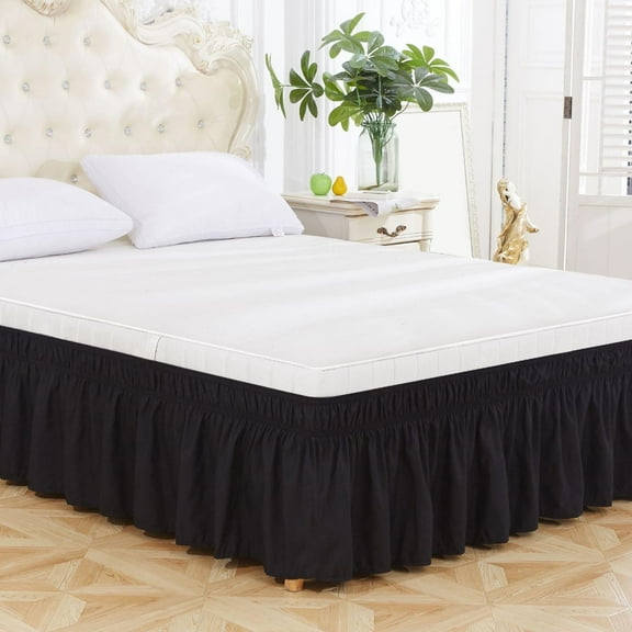 kkbbma under $5 Ruffled Bed Skirt, Elastic Ruffle Bed Skirt, 15 Inch Drop Wrap Around Bed Skirt, Queen Size Bedding Skirt Dust Ruffle, Split Corner Easy Fit Bed Skirt