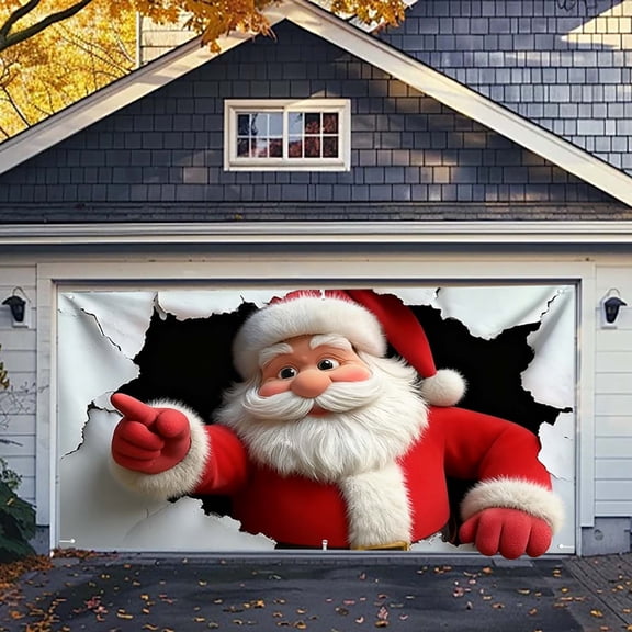 kkbbma under $5 Santa Garage Door Cover, Christmas Garage Door Cover, Santa Claus Garage Decoration, Holiday Garage Decor, Outdoor Christmas Decoration, Festive Garage Cover, Holiday Season Decor