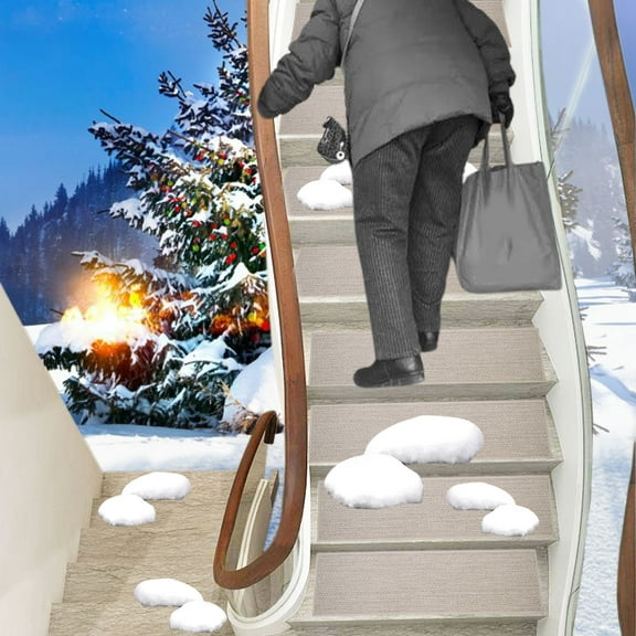 kkbbma under $5 Stair Mat, Outdoor Imitation Linen Stair Mat, 8x30in Non Slip Rubber Bottom Mat, Snow Rain Solid Wood Floor Protector, Household Step Carpet Machine Washable, Anti Slip Stair Treads