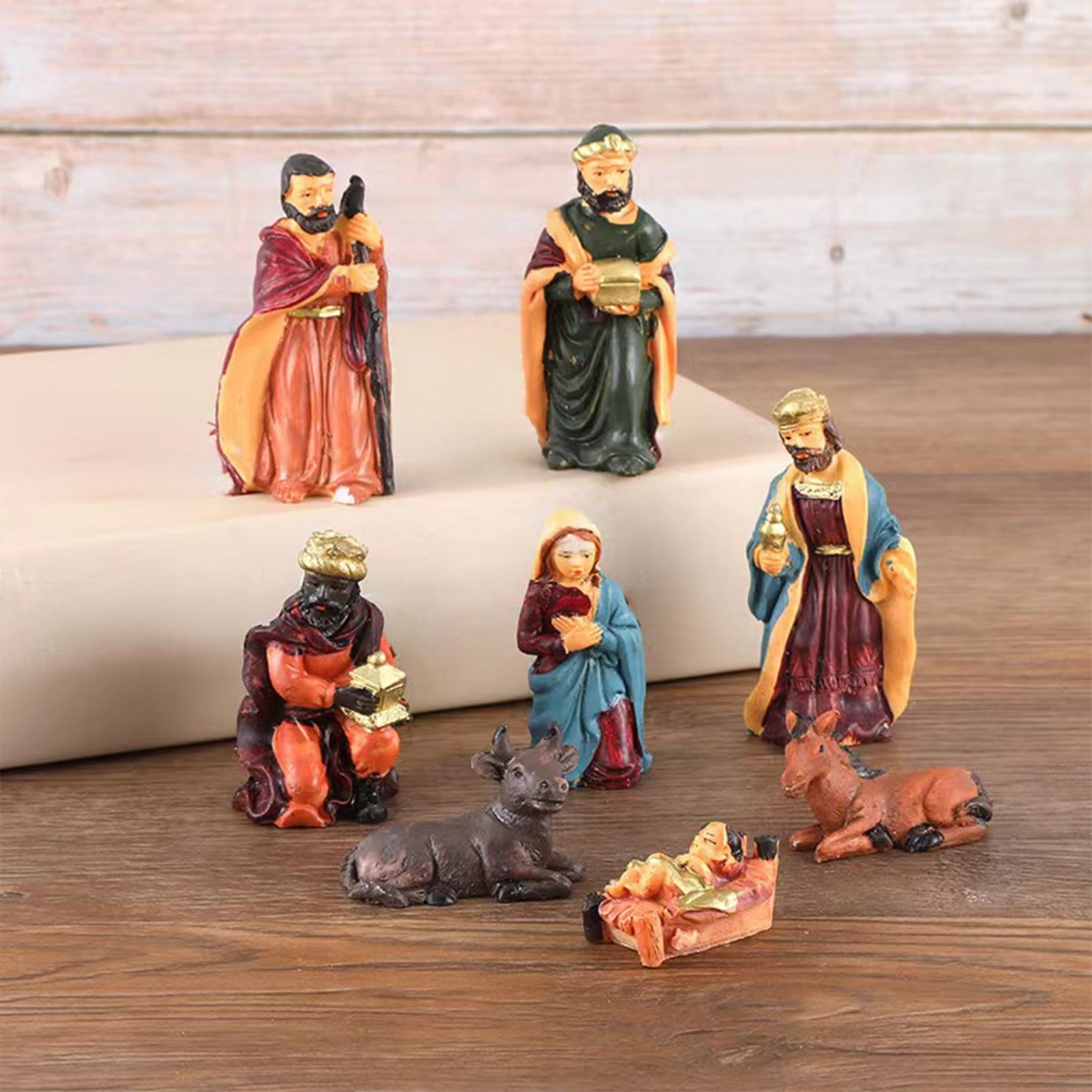 kkbbma Black and Friday Sales 8 Pcs Christmas Nativity Set Xmas Nativity Figures Scene Sculpted Hand Painted Resin Holy Family Statu for Christmas Indoor Tabletop Party Room Decoration