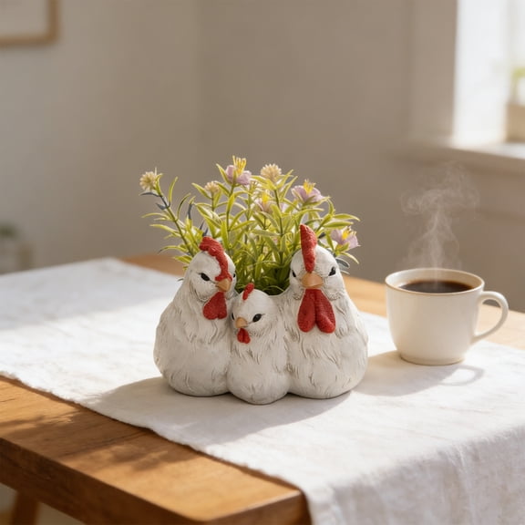 kkbbma Chicken Coop Flower Pot, Resin Farmhouse Style Desktop Decor, Miniature Garden Planter, Cottage Core Home Decor, Tabletop Ornament for Living Room Bedroom Office