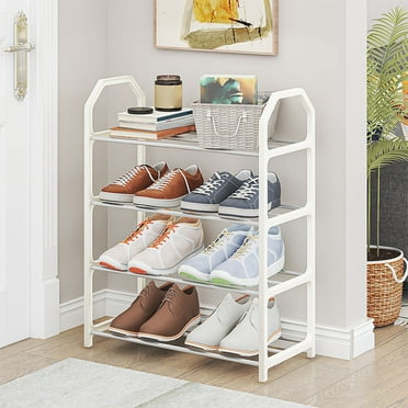 kkbbma Clearance on 4-Tier Shoe Rack, Free Standing Sturdy Metal Shoe Stand Shoe Shelf Organizer for Closet, Stackable Shoes Rack Organizer Shoe Shelf for Hallway Living Room Entryway