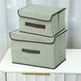 thumbnail image 1 of kkbbma Under $5 2PCS Small Storage Bins with Lids Linen Collapsible Cube Storage Basket with Handle, Foldable Fabric Storage Box for Clothes Closet, 1 of 6