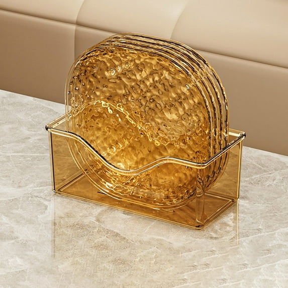 kkbbma under $5 4 Pack Clear Serving Tray with Holder Set , Reusable Serving Platters for Cookie,Appetizer,Charcuterie,Snack, Dessert,Party Food Display - Stackable Kitchen CounterTop Tray