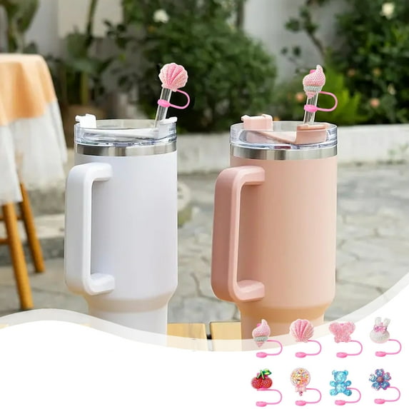 kkbbma under $5 8Pcs Straw Cover Cap Reusable Dust-Proof Straw Topper Silicone Straw Tip Lids 10mm Tumbler Cup Accessories with Handle Colorful Straws Covers
