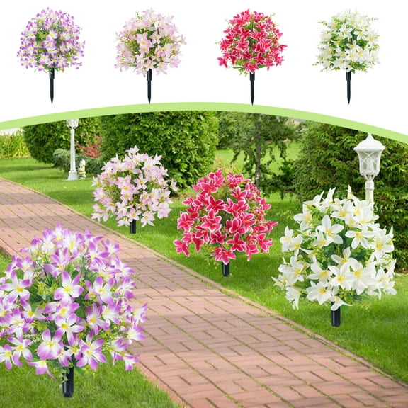 kkbbma under $5 Artificial Flowers with Stake for Outdoors, UV Resistant Artificial Outdoor Plants Fake Silk Flowers, Faux Flowers for Summer Garden Home Porch Decor