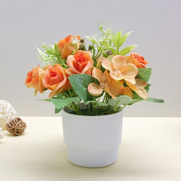 kkbbma under $5 Artificial Flowers with Vase,Artificial Flowers for Decoration in Vase Faux Silk Fake Flowers Versatile Table Decor for Home Lliving Room Office Decorations