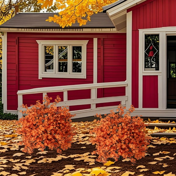 kkbbma under $5 Artificial Topiary Trees with Ground Spike Autumn Boxwood Garden Stake, UV Resistant Faux Shrubs Fake Bushes Plant for Farmhouse Thanksgiving Harvest Festival Planters Decor