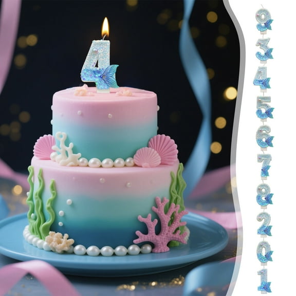 kkbbma under $5 Birthday Candle Mermaid Tail Birthday 0-9 Number Candles,Birthday Candles 3D Design Cake Birthday Party Wedding Anniversary Celebration Supplies
