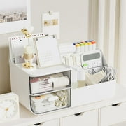 kkbbma Clearance under $5 Desk Organizer with 2 Drawer, Multi-Functional Pencil Pen Holder for Desk, Desk Organizers and Accessories, Desktop Organizer Storage for Office Home Art Supplies