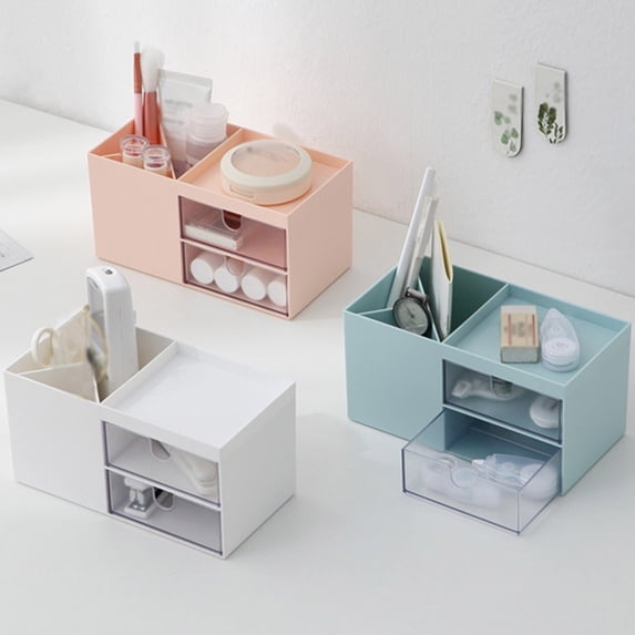kkbbma under $5 Desk Organizer with 2 Drawer, Multi-Functional Pencil Pen Holder for Desk, Plastic Desk Organizers and Storage, Desktop Organizer for Office Art Supplies