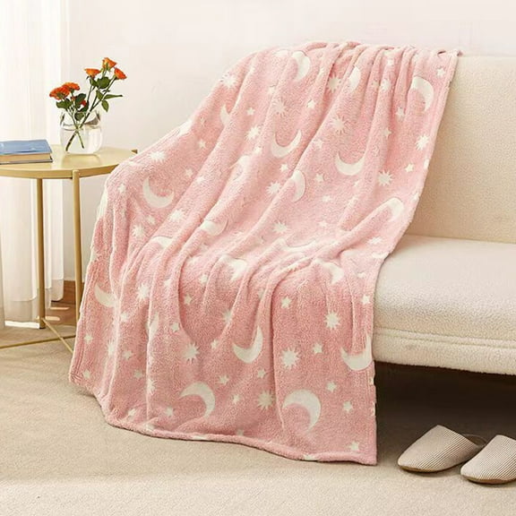 kkbbma under $5 Glow in The Dark Moon Stars Throw Blanket Toys for Kids Teen Adults, Cute Blanket Funny Blanket Room Decor Birthday Gifts Christmas Bedroom Decor Luminous Blanket