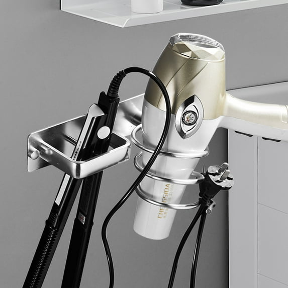 kkbbma under $5 Hair Dryer Holder, Hair Tool Organizer, Stainless Steel Blow Dryer Holder Wall Mounted, Adhesive Hair Straightener Holder, Bathroom Bedroom Hair Care Styling