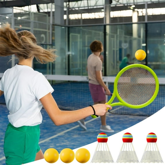 kkbbma under $5 Kids Badminton Rackets Set - 8 Piece Badminton Set with 2 Rackets,3 Bridies, 3 Soft Balls - Toy Badminton and Tennis Rackets for Kids with Accessories