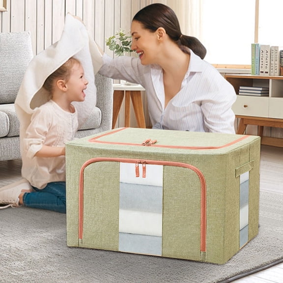 kkbbma under $5 Linen Fabric Foldable Storage Bin Cube Organizer Basket Clothes Storage Bag Organizer with Lid & Reinforced Handle, Clothes Blanket Box for Home, Office, Closet