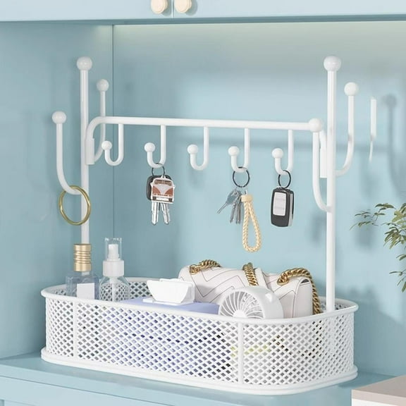 kkbbma under $5 Mail and Key Holder for Wall Decorative, Metal Wire Mesh Basket Mail Holder Wall Key Organizer with 5 Key Hooks, Wall Mount Storage Shelf for Entryway Hallway