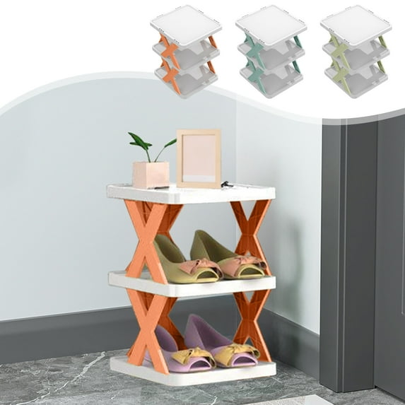 kkbbma under $5 Narrow Shoe Rack - 3 Tiers Stackable Shoe Storage Stand for Entryway Hallway and Closet Durable Shoe Shelf Space Saving Boots Storage and Organization Small Shoe Cabinet