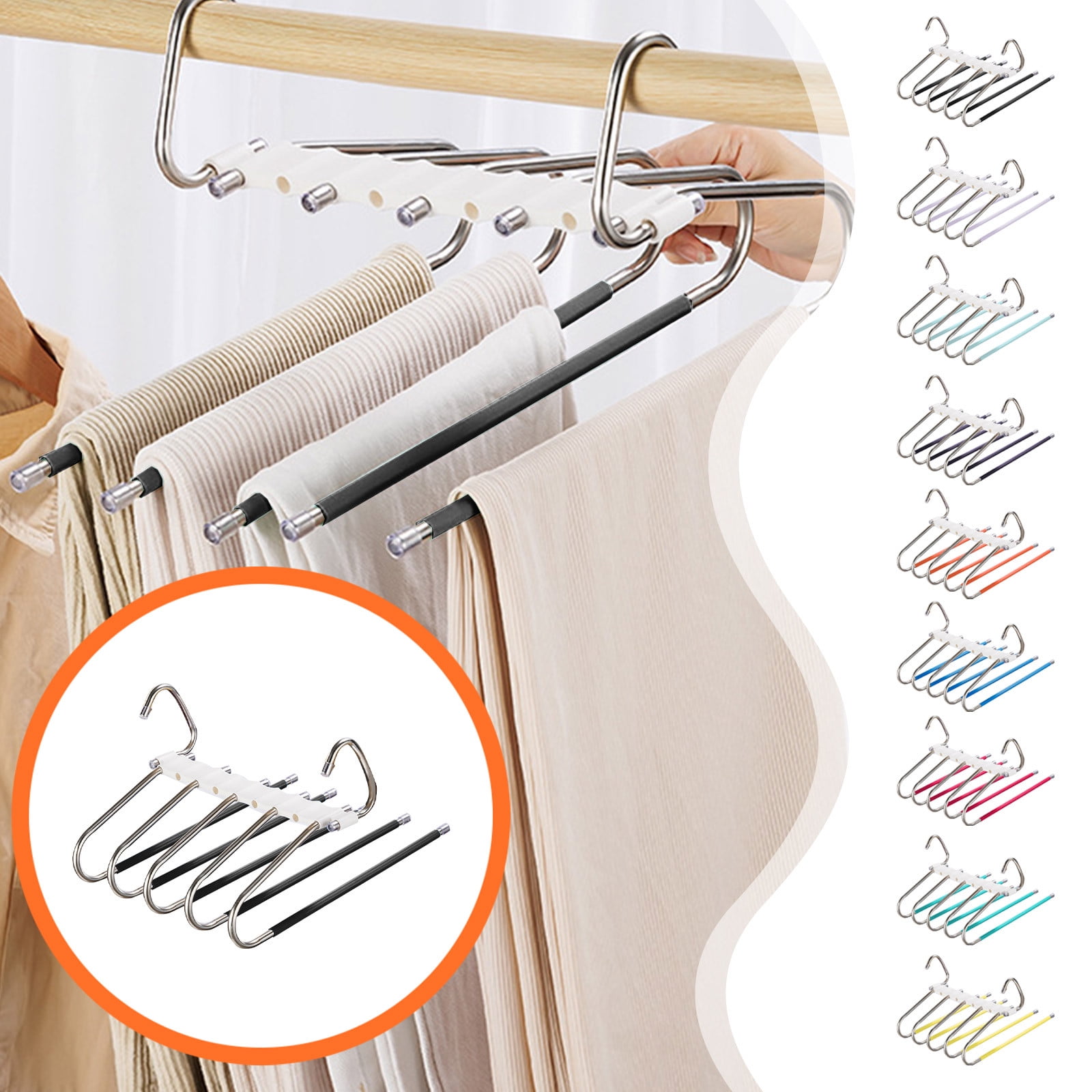 Prim Home 5-Tier Wooden Pants Hanger - Space Saving Closet Organizer For Jeans, Scarves & More (Holds Up To 30 Lbs)