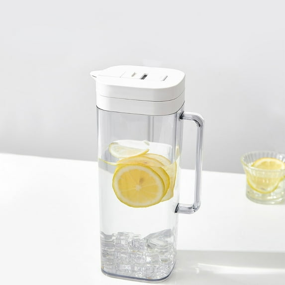 kkbbma under $5 Plastic Pitcher with Lid, Fridge Water Carafe Jug with Handle for Hot/Cold Beverages - Water, Cold Brew, Iced Tea & Juice, Clear, Space-Saving