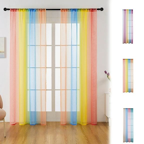 kkbbma under $5 Rainbow Sheer Curtain Panels for Living Room Elegant Window Treatment Light Filtering Translucent Draperies for Office Living Room