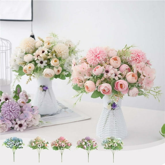 kkbbma under $5 Silk Peonies Artificial Flowers for Decorations,Realistic Fake Peony Hydrangea Roses Bouquet for Indoor Vase Faux Floral Arrangements Table Centerpieces Outdoor Wedding Party