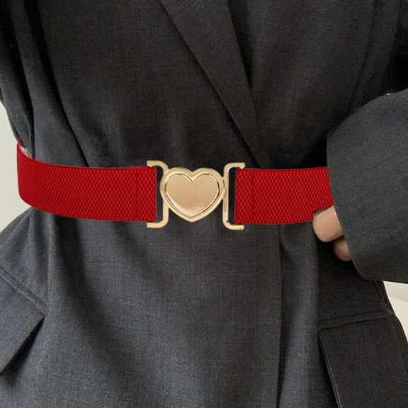 kkbbma under $5 Skinny Belts for Women Girls, Fashion Dress Belts Stretch with Heart Shape Buckle Waist Belts Plus Size Elastic Waist Band for Dresses